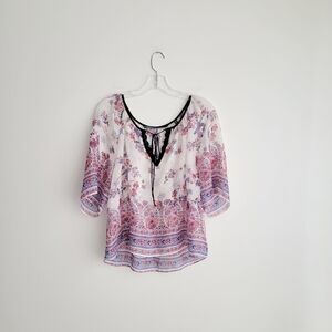 TWELFTH STREET By Cynthia Vincent White Silk Cottage Bohemian Boho Blouse